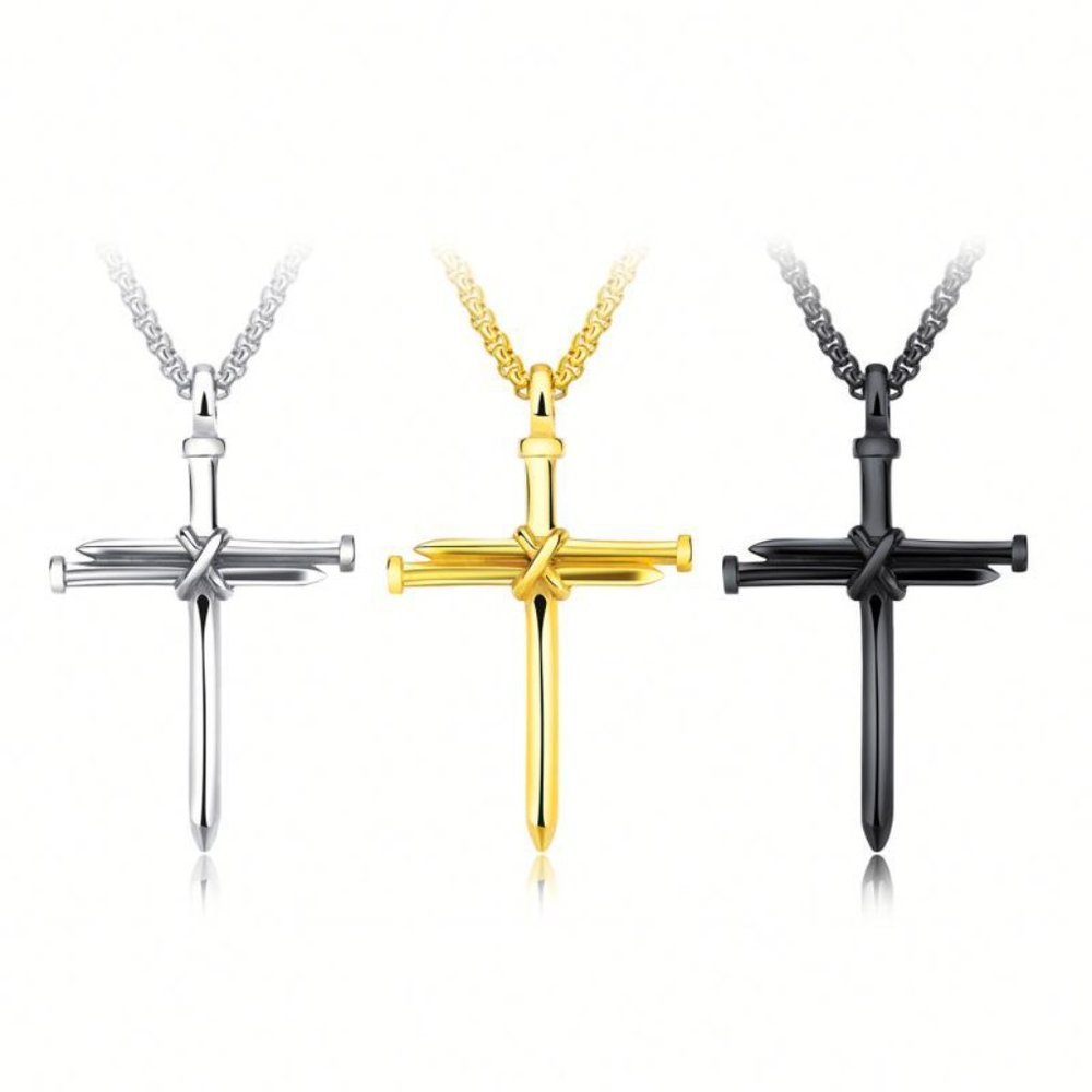 ❤️Stainless Steel CrossCharm Pendant Necklace , N90201P104 - Picture 5 of 6